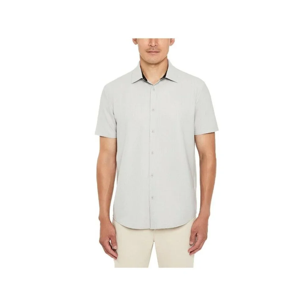 NWOT Kenneth Cole New York Men's XL Light Gray Short Sleeve Button-Up Shirt